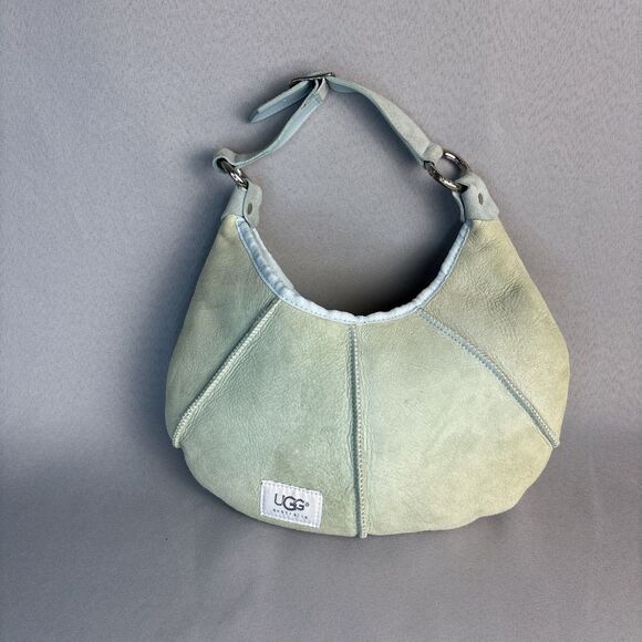 Blue Green Purse UGG Australia Handbag Suede Shearling Shoulder Bag Boho Malibu - Picture 14 of 15